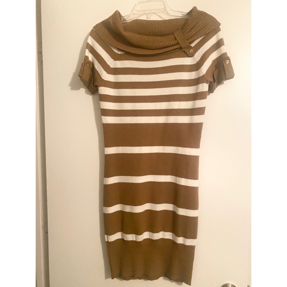 Brown & White Striped Sweater Dress